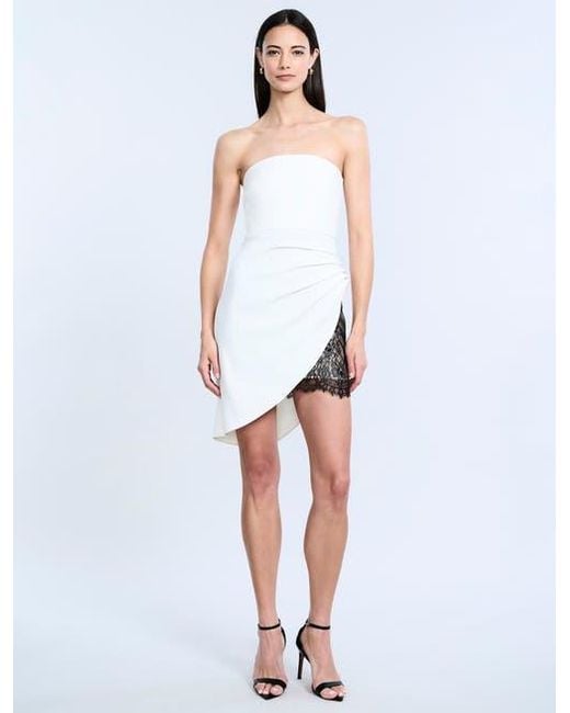 BCBGMAXAZRIA White Strapless Lace Inset Dress