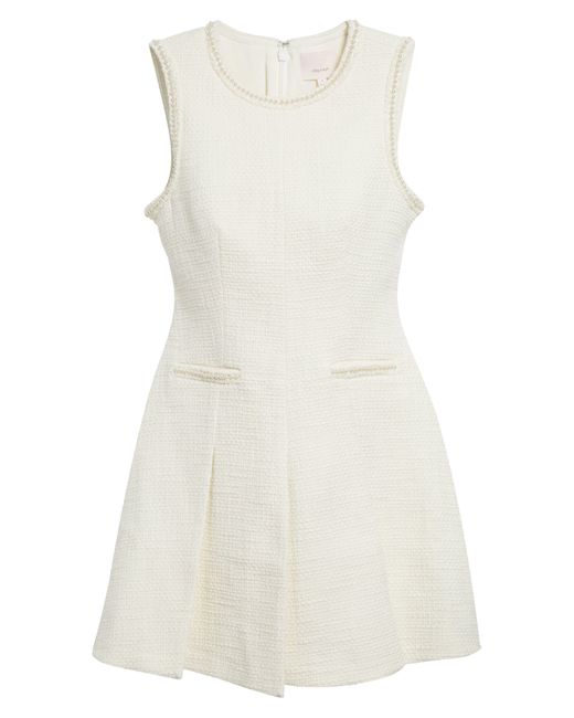 Cinq À Sept White Nova Imitation Pearl Trim Tweed Minidress