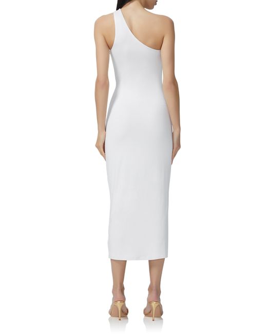 AFRM White Sloane Asymmetric Neck Midi Dress