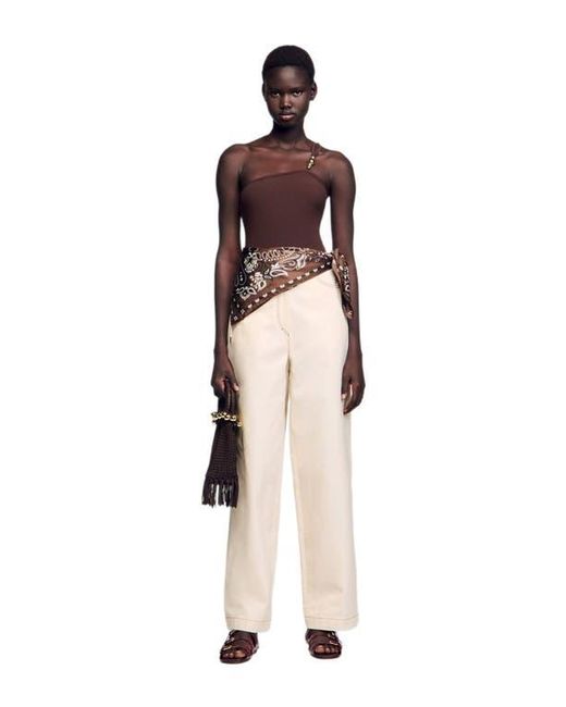 Sandro Brown Asymmetric Leotard With Bead Detail