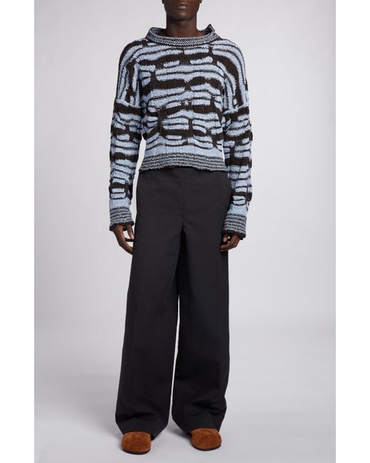 Bottega Veneta Black Distorted Stripe Cotton & Linen Sweater for men
