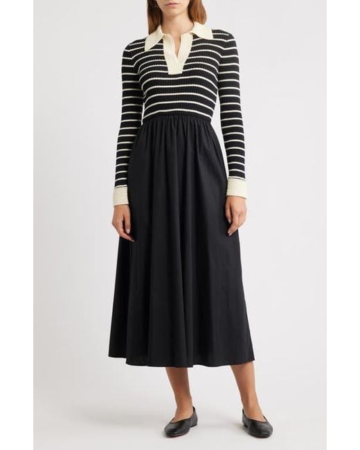 chinese dress ladies Limited Black and White Stripe Long Sleeve V Neck Maxi Evening Gown main image 0