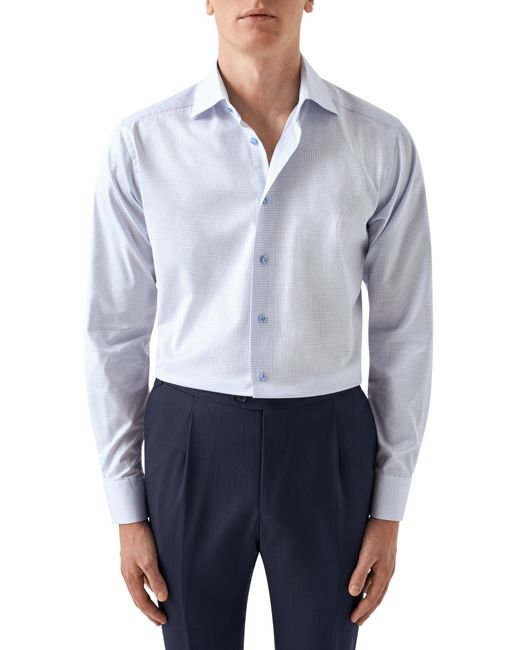 Eton of Sweden Blue Contemporary Fit Microcheck Organic Cotton Dress Shirt for men
