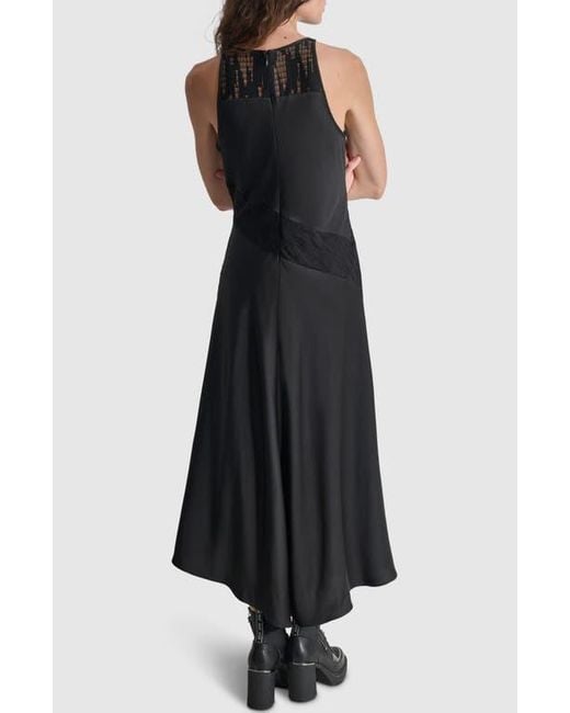 Lace panel sleeveless black high low dress hotsell