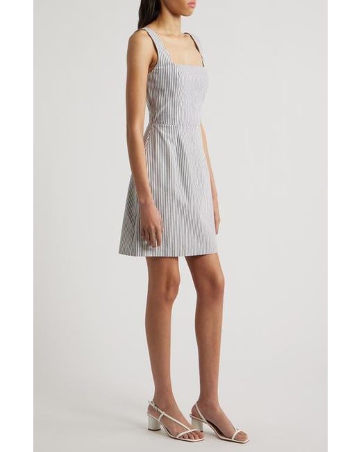 Charles Henry White Stripe Sleeveless A-Line Minidress