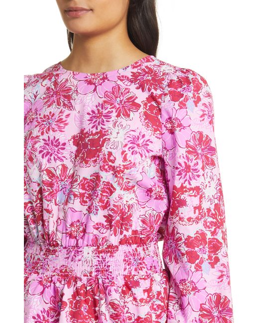 Lilly Pulitzer Pink Lilly Pulitzer Khloey Floral Long Sleeve Tiered Ruffle Cotton Dress