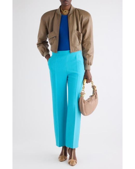 Chloé Blue Crop Leather Bomber Jacket