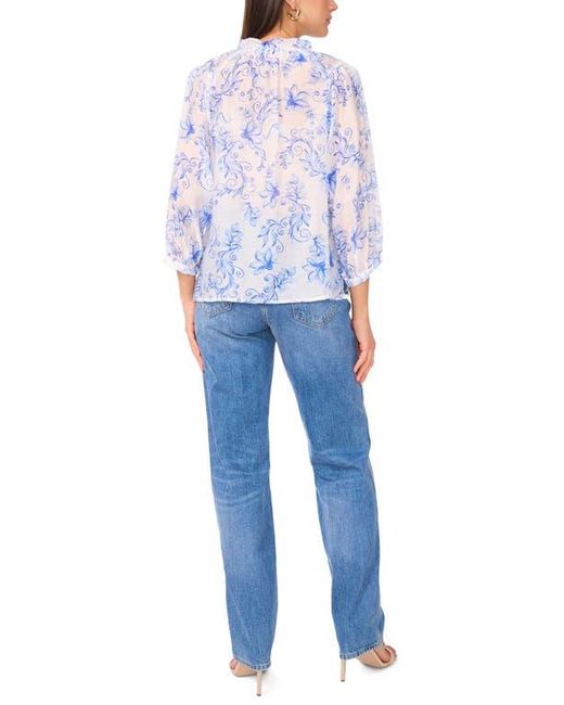 Vince Camuto Blue Floral Print Raglan Sleeve Peasant Top