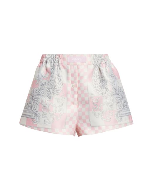 Versace Pink Border Print Check Satin Shorts