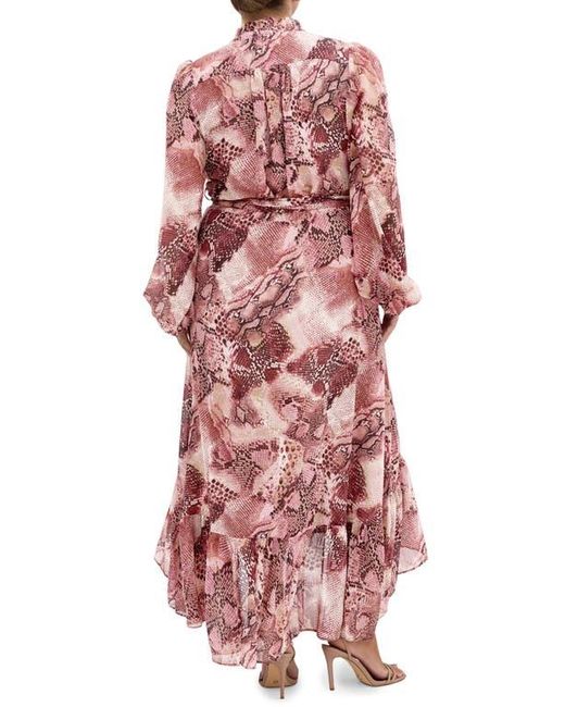 City Chic Instinct Snakeskin Print Long Sleeve Wrap Dress in Red | Lyst