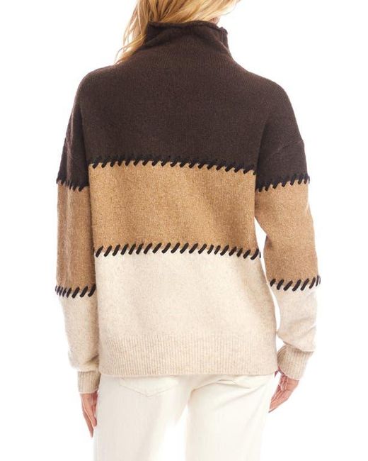 Karen Kane Multicolor Colorblock Whipstitch Turtleneck Sweater