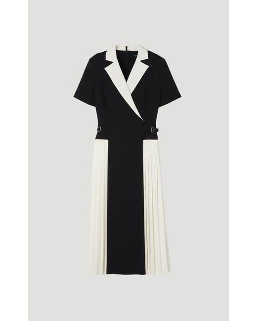 Karen Millen Tailored Crepe Pleated Midi Shirt Dress in Black | Lyst