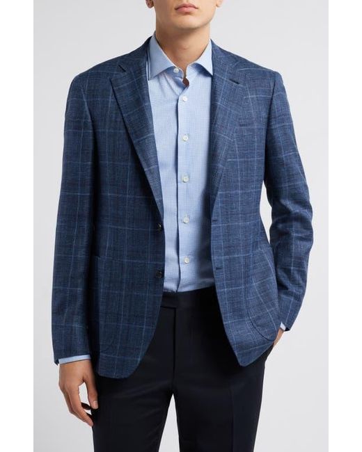 Canali Men's Blue Kei Trim Fit Plaid Wool, Silk Linen Sport Coat