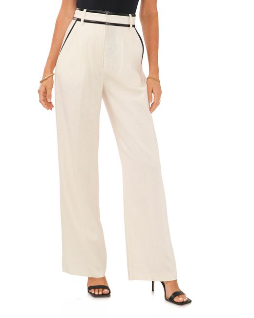 Vince Camuto White Pleated High Waist Wide Leg Crepe Trousers