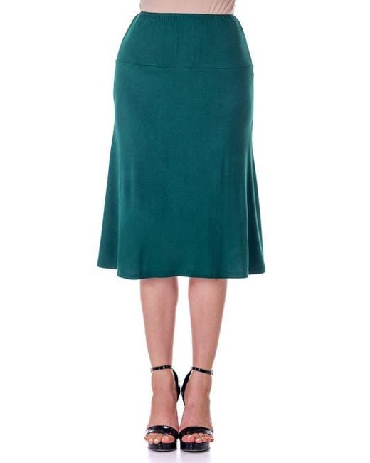 24seven Comfort Apparel Green A-Line Elastic Waist Knee Length Skirt