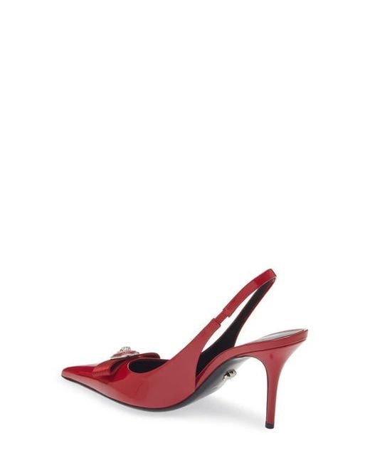 Versace Red Medusa Bow Pointed Toe Slingback Pump