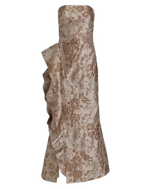 Donna Karan Natural Floral Metallic Jacquard Sleeveless Gown