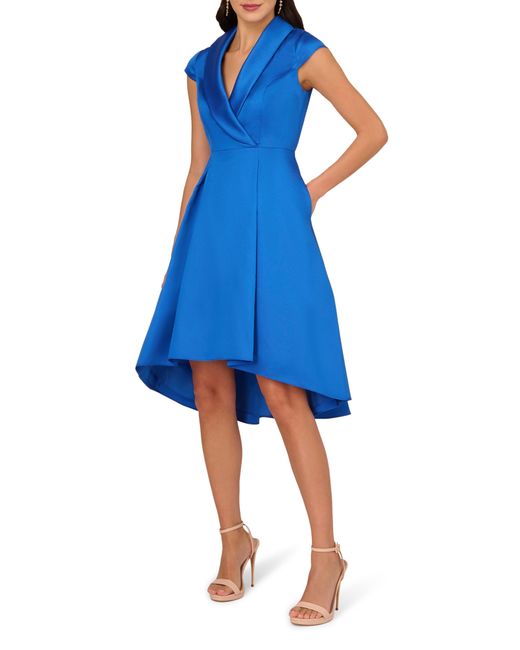 Adrianna Papell Blue Box Pleat High-low Mikado Dress