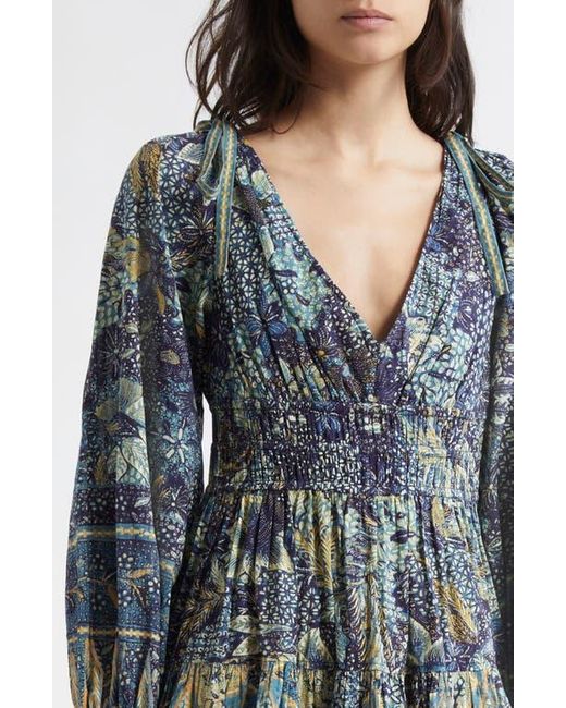 Ulla Johnson Blue Anika Floral Print Long Sleeve Minidress