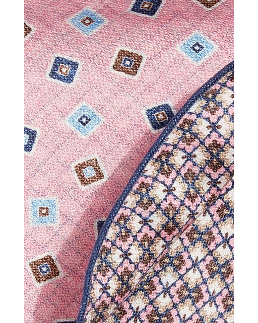 Edward Armah Pink Neat & Floral Prints Reversible Silk Pocket Circle for men