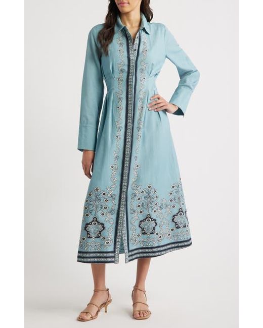 Cleobella Mirella Placed Print Long Sleeve Cotton & Linen Midi Dress in Blue | Lyst Cleobella Mirella Placed Print Long Sleeve Cotton & Linen Midi Dress in Blue | Lyst
