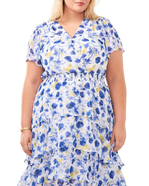 Vince Camuto Blue Floral Tiered High-low Dress