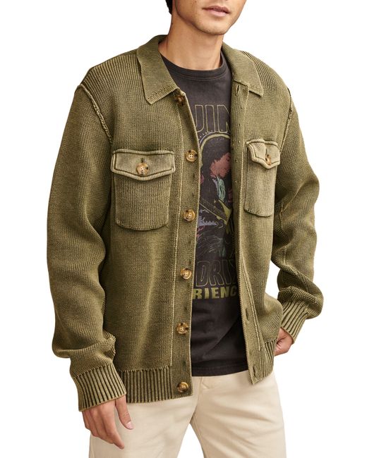 Lucky Brand Green Acid Wash Cotton Cardigan for men