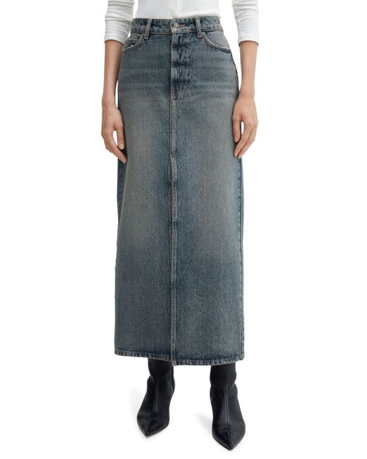 Mango Gray Long Denim Skirt