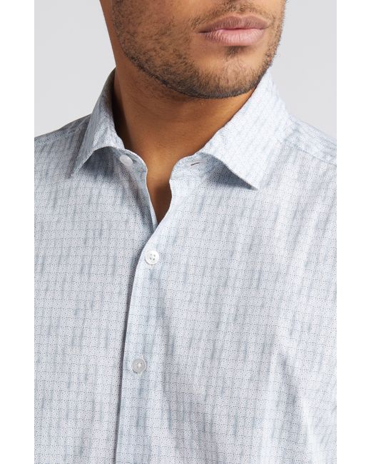 Robert Barakett White Slim Fit Dot Print Short Sleeve Cotton Button-up Shirt for men