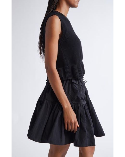 CECILIE BAHNSEN Black Bill Ruffled Peplum Recycled Cashmere & Wool Sweater Vest
