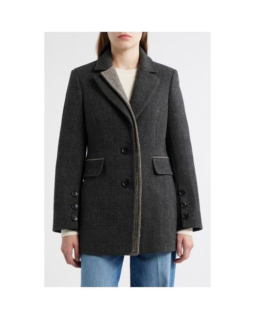 Sam Edelman Black Houndstooth Layered Wool Blend Coat