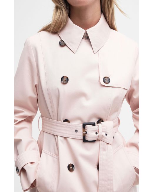 Barbour Pink Greta Showerproof Belted Trench Coat