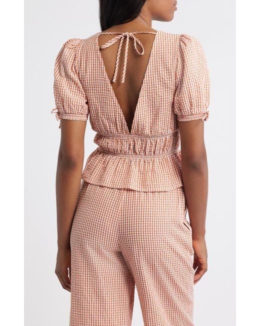 Wayf Pink X Styled By Coco! Nina Gingham Seersucker Tie Front Top