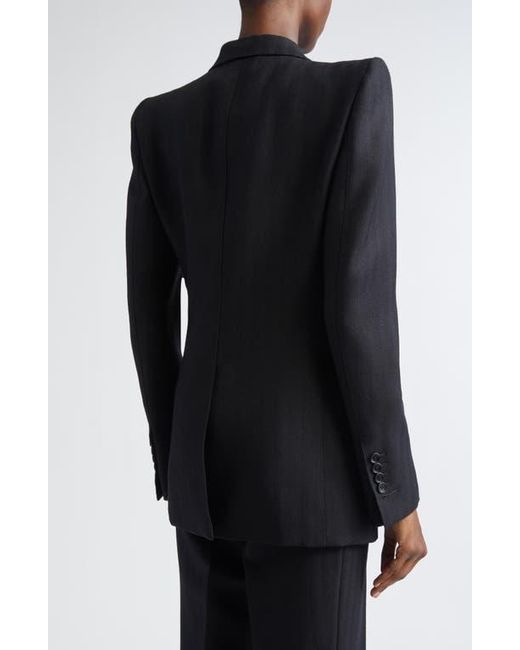 Tom Ford Black Sharp Herringbone Double Breasted Virgin Wool Jacket