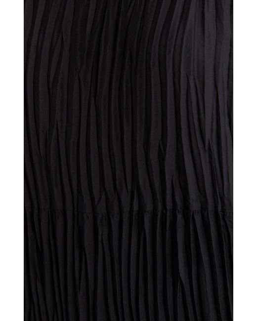 Eileen Fisher Black Pleated Tiered Silk Midi Dress