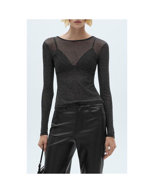 Mango Black Sheer Metallic Top