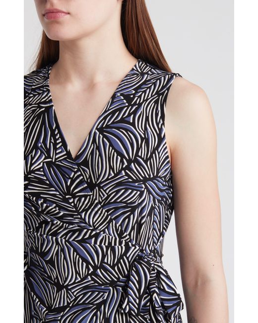 Anne Klein Blue Printed Sleeveless Wrap Front Knit Top