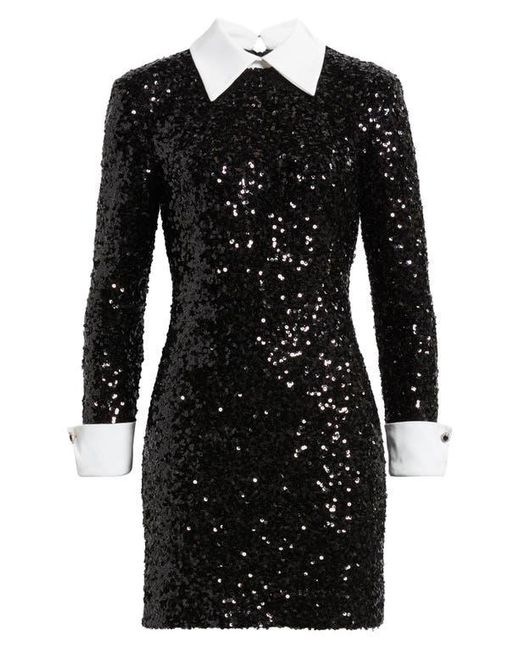 Eliza J Black Collared Long Sleeve Sequin Minidress