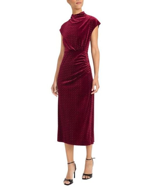 Maggy London Cap Sleeve Textured Velvet Midi Dress
