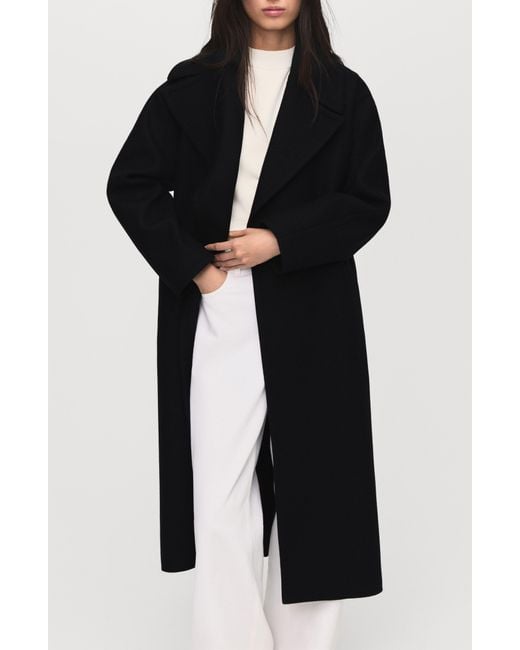 Mango Black Belted Wool Blend Coat