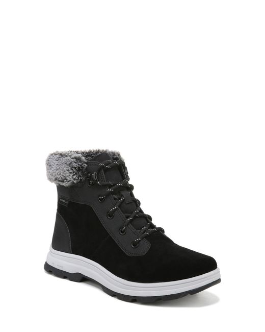 Ryka Bayou Faux Fur Collar Water-repellent Leather Boot in Black | Lyst