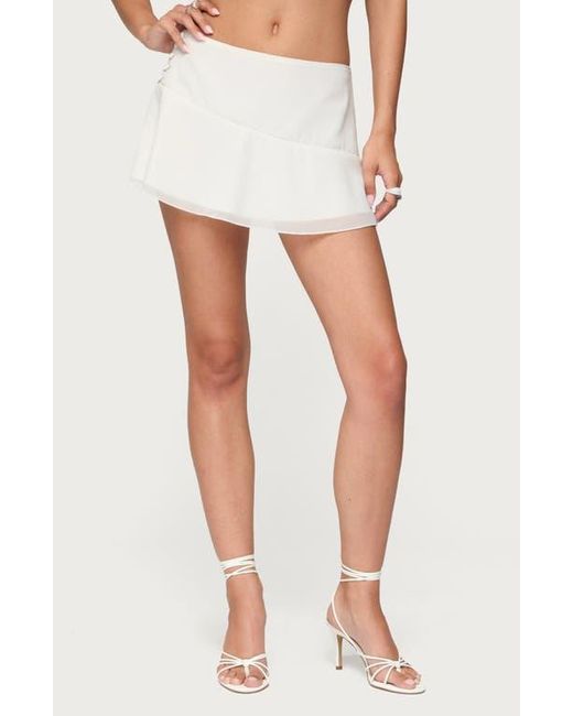 Edikted White Iona Ruffle Hem Miniskirt
