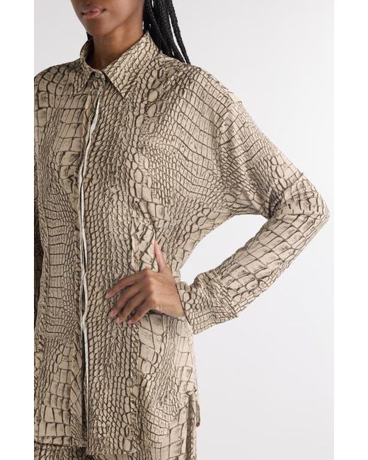 Acne Brown Suri Croc Print Jersey Button-Up Shirt