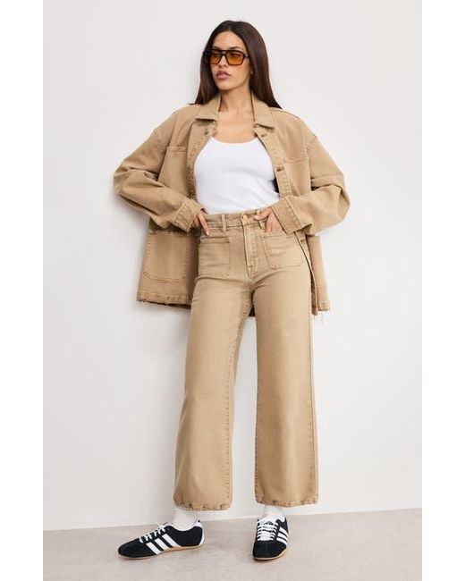 GOOD AMERICAN Natural Patch Pocket Crop Palazzo Jeans