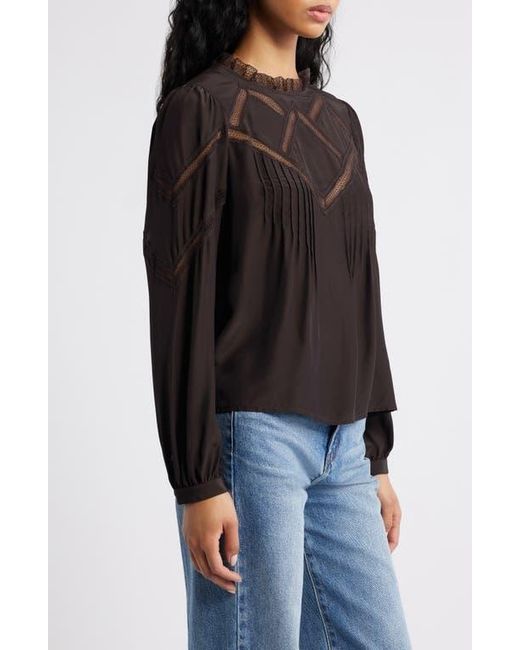 Madewell Black Lace Insert Mock Neck Long Sleeve Top