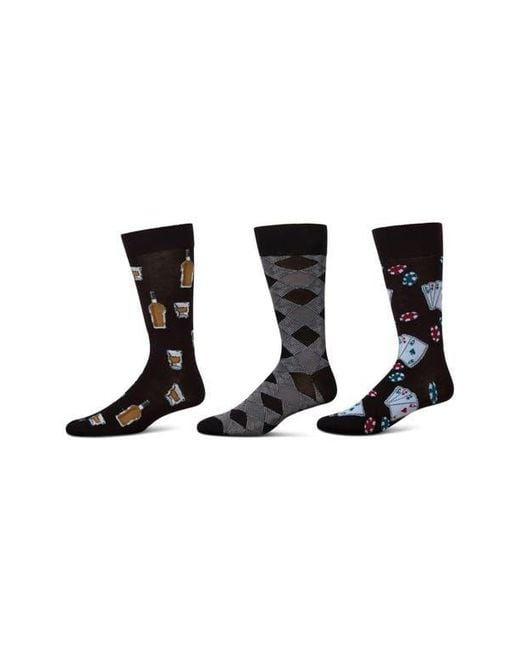 Memoi Black Hobby Assorted 3-Pack Crew Socks for men