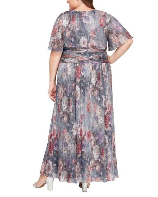 Sl Fashions Purple Metallic Floral A-Line Maxi Dress