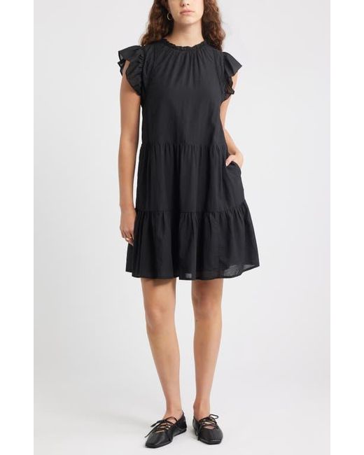 Treasure & Bond Black Tiered High Neck Shift Minidress