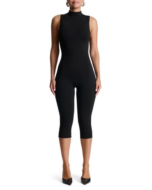 Naked Wardrobe Black Smooth Funnel Neck Capri Jumpsuit
