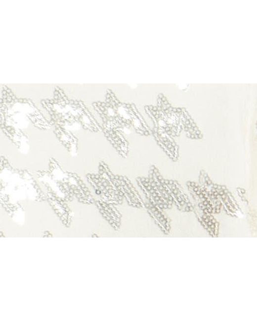Anne Klein White Sequin Houndstooth Mock Neck Sweater